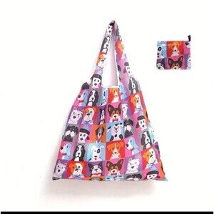 Cartoon dog foldable tote collapsible storage shopping bag
